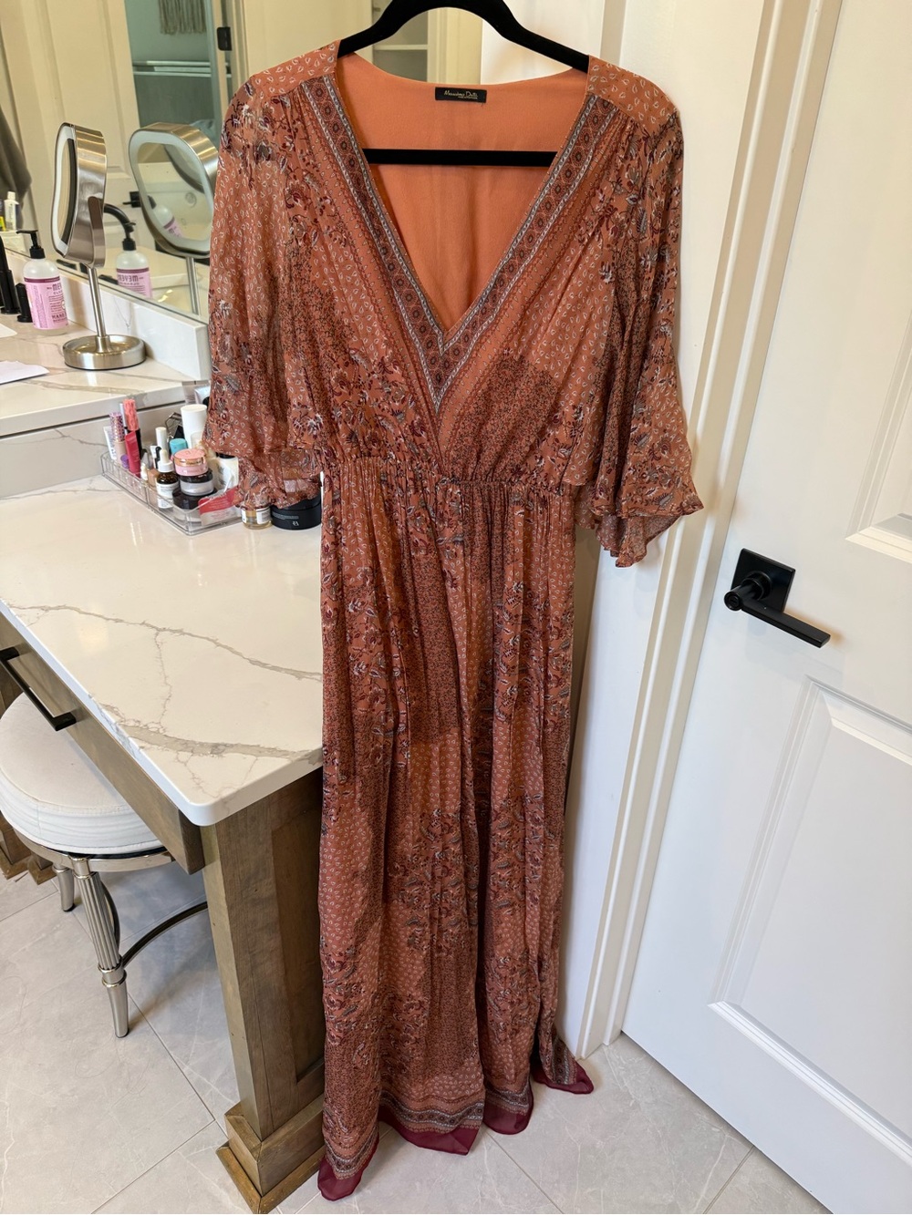 Massimo Dutti Rust Floral Paisley Maxi Dress with V-Neck